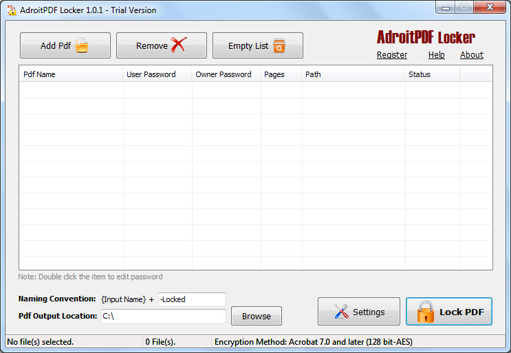 Password Lock & Restrict Pdf files Screenshot